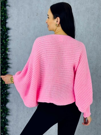 Dámsky ružový pletený sveter s uzlom
