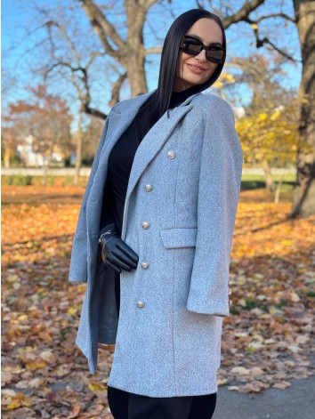 Dámsky sivý elegantný kabát s dvojradovým zapínaním Amara