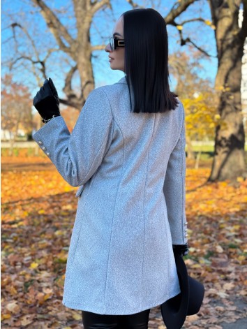 Dámsky sivý elegantný kabát s dvojradovým zapínaním Amara