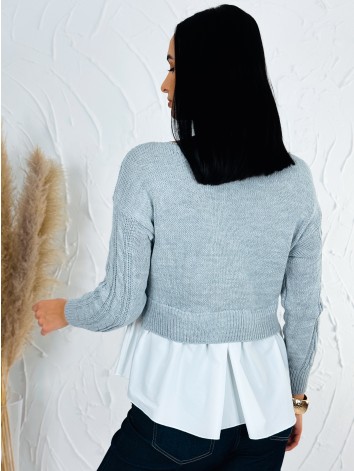 Dámsky sivý sveter s volánovým detailom