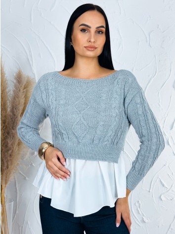 Dámsky sivý sveter s volánovým detailom