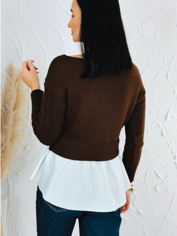 Dámsky tmavo hnedý sveter s volánovým detailom