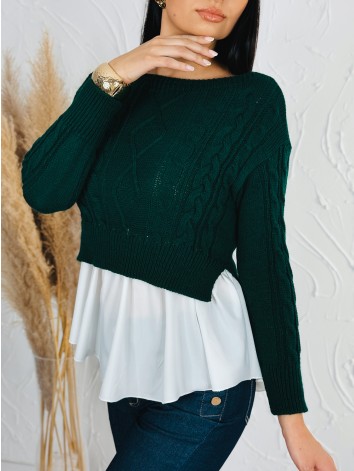 Dámsky tmavo zelený sveter s volánovým detailom