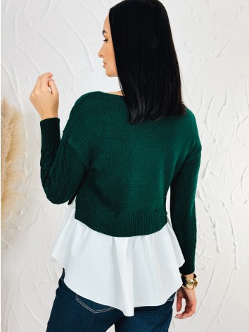 Dámsky tmavo zelený sveter s volánovým detailom