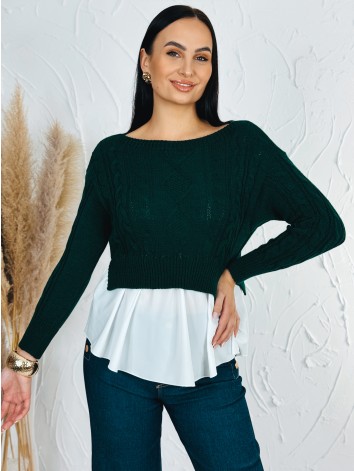 Dámsky tmavo zelený sveter s volánovým detailom