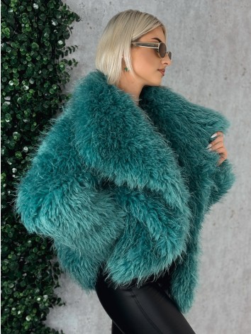 Dámsky zelený mohutný ovečkový kožuch Aurora