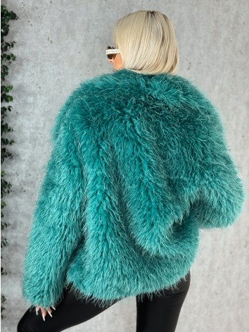 Dámsky zelený mohutný ovečkový kožuch Aurora