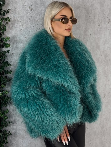 Dámsky zelený mohutný ovečkový kožuch Aurora