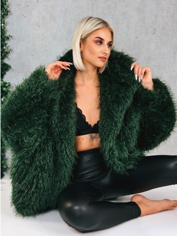 Dámsky zelený ovečkový kožuch s kapucňou Aria