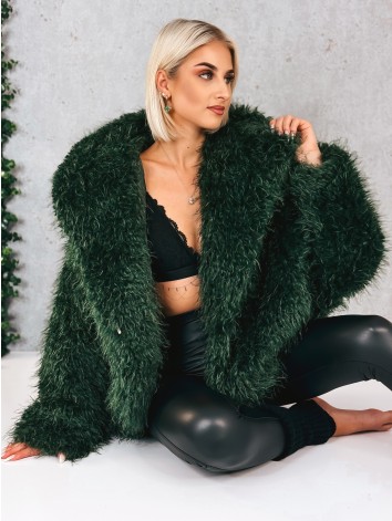 Dámsky zelený ovečkový kožuch s kapucňou Aria