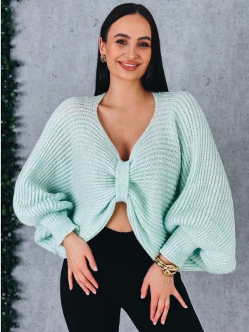 Dámsky zelený pletený sveter s uzlom