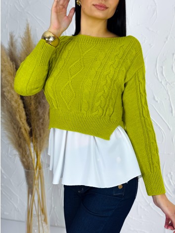Dámsky zelený sveter s volánovým detailom