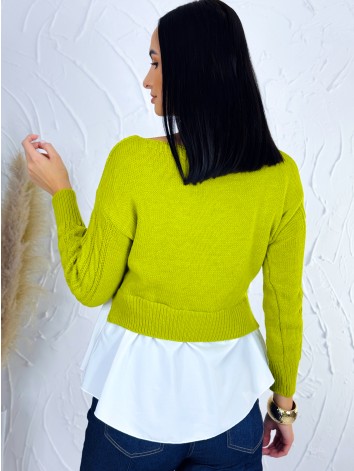 Dámsky zelený sveter s volánovým detailom