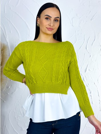Dámsky zelený sveter s volánovým detailom