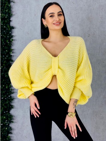Dámsky žltý pletený sveter s uzlom