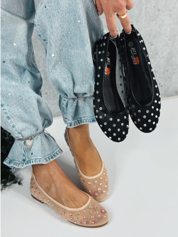 Elegantné dámske béžové baleríny s kamienkami