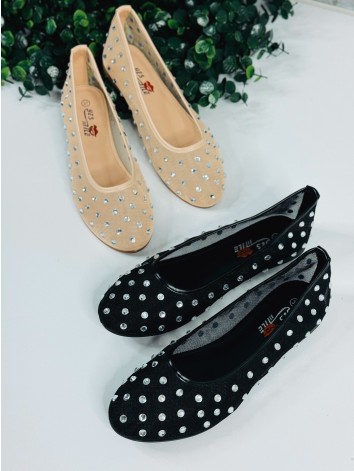 Elegantné dámske béžové baleríny s kamienkami