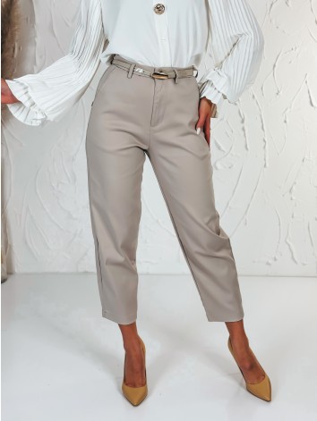 Elegantné elastické dámske béžové nohavice s opaskom
