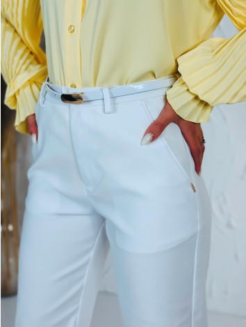 Elegantné elastické dámske biele nohavice s opaskom