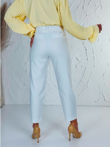 Elegantné elastické dámske biele nohavice s opaskom