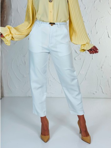 Elegantné elastické dámske biele nohavice s opaskom
