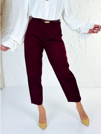 Elegantné elastické dámske bordové nohavice s opaskom