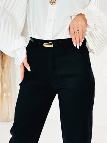 Elegantné elastické dámske čierne nohavice s opaskom