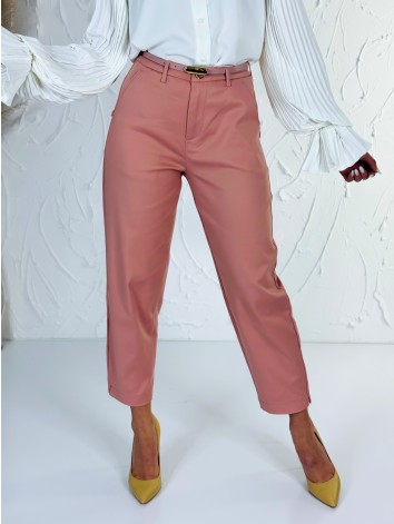 Elegantné elastické dámske ružové nohavice s opaskom