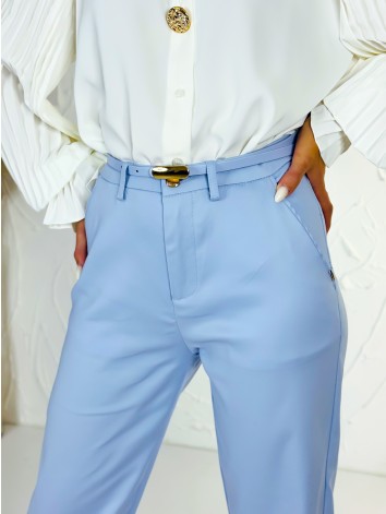 Elegantné elastické dámske svetlomodré nohavice s opaskom