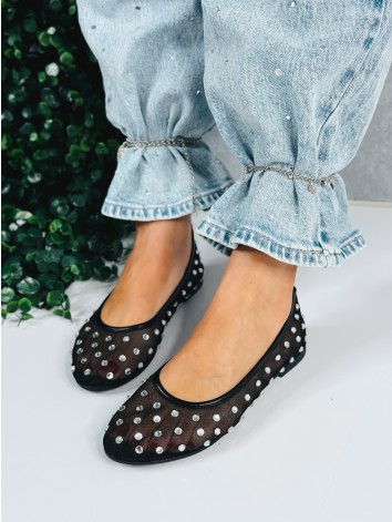 Elegantní dámské čierne baleríny s kamínky