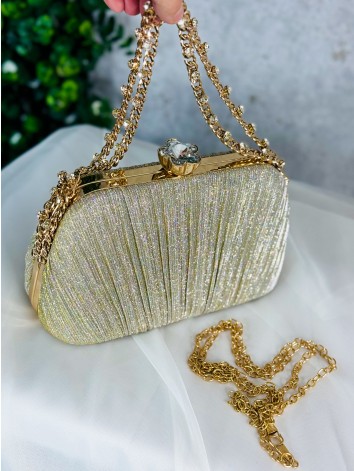 Elegantná večerná kabelka s trblietavým efektom - zlatá