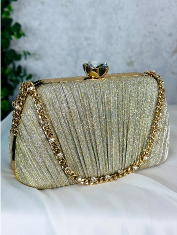 Elegantná večerná kabelka s trblietavým efektom - zlatá