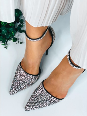 Exkluzívne dámske čierne sandále s kamienkami
