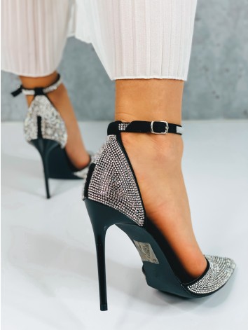 Exkluzívne dámske čierne sandále s kamienkami