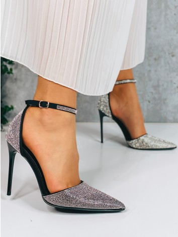 Exkluzívne dámske čierne sandále s kamienkami