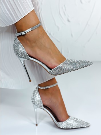 Exkluzívne dámske strieborné sandále s kamienkami