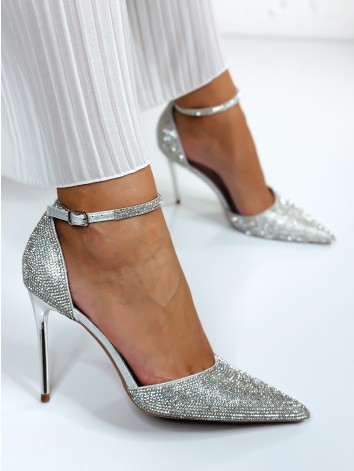 Exkluzívne dámske strieborné sandále s kamienkami