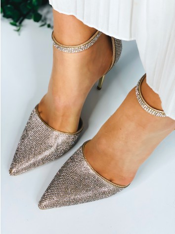 Exkluzívne dámske zlaté sandále s kamienkami