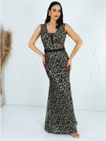 Exkluzívne dlhé dámske spoločenské šaty s odnímateľnou tylovou sukňou - čierne BB