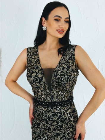 Exkluzívne dlhé dámske spoločenské šaty s odnímateľnou tylovou sukňou - čierne BB