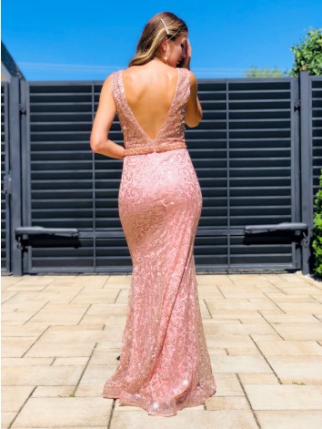 Exkluzívne dlhé dámske spoločenské šaty s odnímateľnou tylovou sukňou - ružové BB