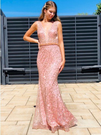 Exkluzívne dlhé dámske spoločenské šaty s odnímateľnou tylovou sukňou - ružové BB