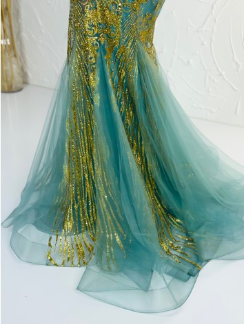 Exkluzívné dlhé zelené dámske spoločenské šaty