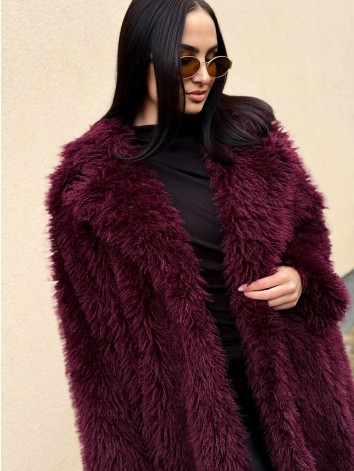 Exkluzívny dlhý bordový ovečkový kožuch Marbella