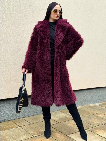 Exkluzívny dlhý bordový ovečkový kožuch Marbella