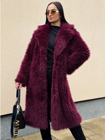 Exkluzívny dlhý bordový ovečkový kožuch Marbella
