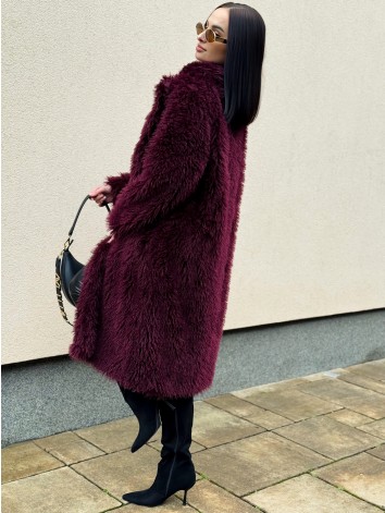 Exkluzívny dlhý bordový ovečkový kožuch Marbella