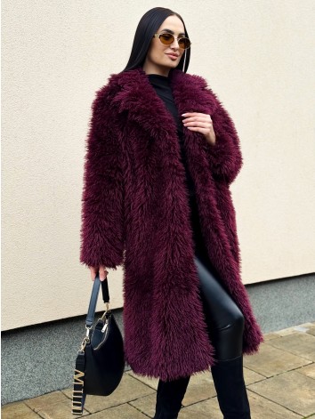 Exkluzívny dlhý bordový ovečkový kožuch Marbella