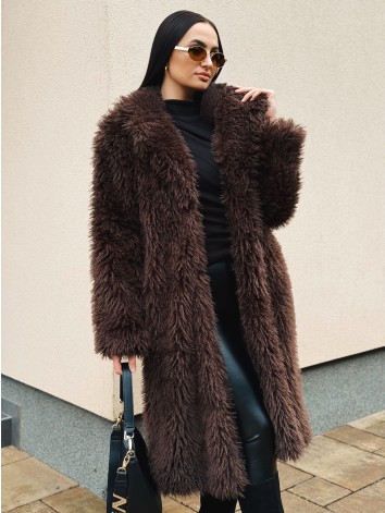 Exkluzívny dlhý hnedý ovečkový kožuch Marbella