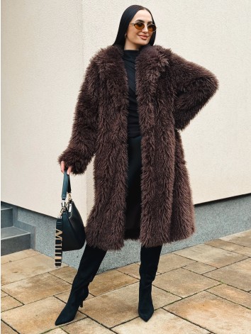 Exkluzívny dlhý hnedý ovečkový kožuch Marbella